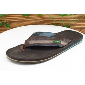 Sanuk Size 9‎ M Brown Flip Flop Leather Men Shoes